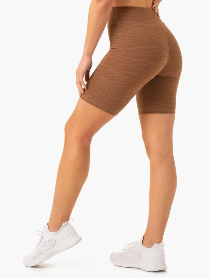 Gym Shorts Womens Ryderwear Transform Mid Length Shorts Chocolate Zebra
