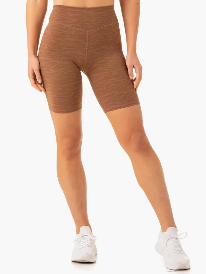 Gym Shorts Womens Ryderwear Transform Mid Length Shorts Chocolate Zebra