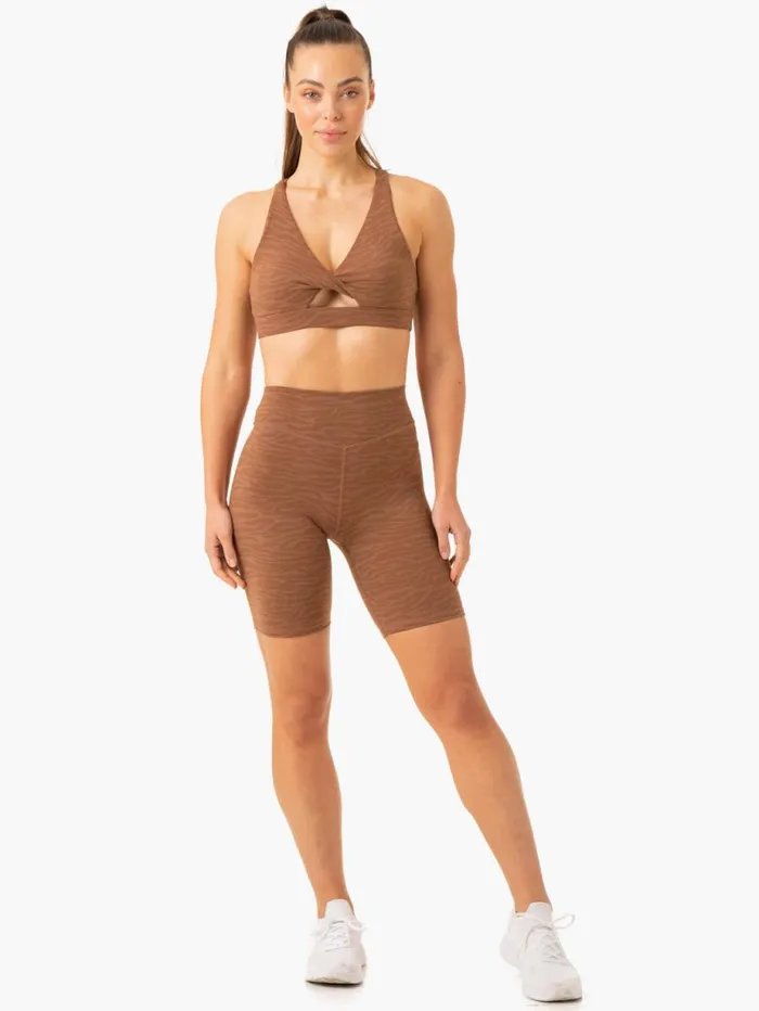 Gym Shorts Womens Ryderwear Transform Mid Length Shorts Chocolate Zebra