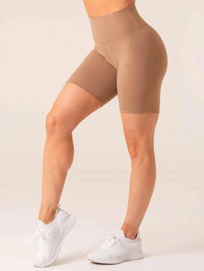 Gym Shorts Womens Ryderwear Unstoppable High Waisted Scrunch Shorts Mocha