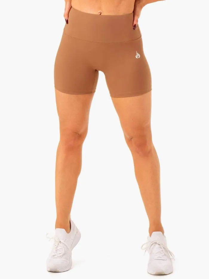 Gym Shorts Womens Ryderwear Vital Mid Length Scrunch Shorts Mocha