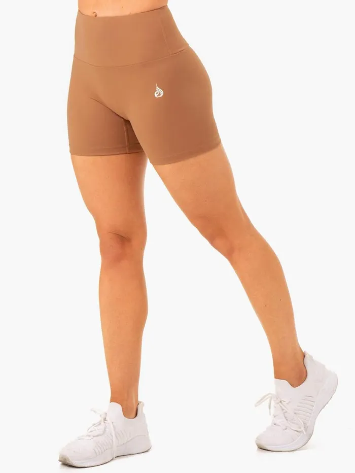 Gym Shorts Womens Ryderwear Vital Mid Length Scrunch Shorts Mocha