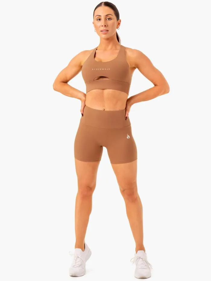Gym Shorts Womens Ryderwear Vital Mid Length Scrunch Shorts Mocha