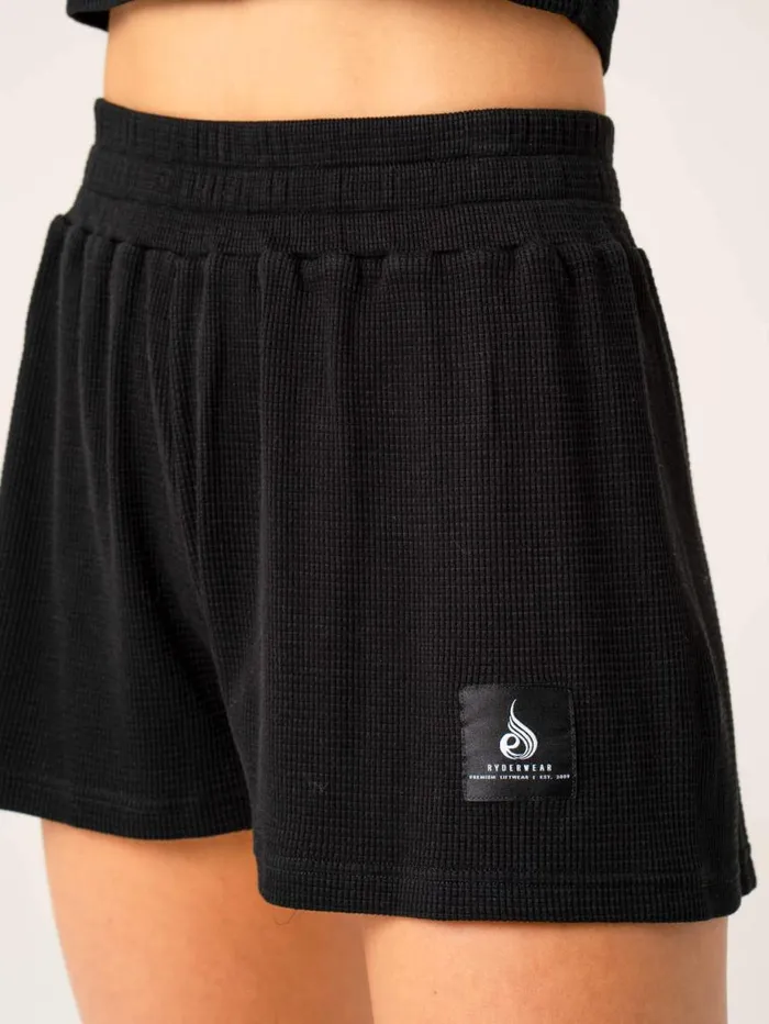 Gym Shorts Womens Ryderwear Waffle Lounge Shorts Black