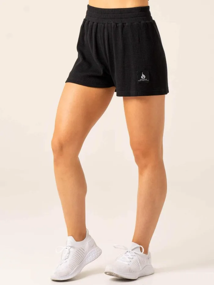 Gym Shorts Womens Ryderwear Waffle Lounge Shorts Black