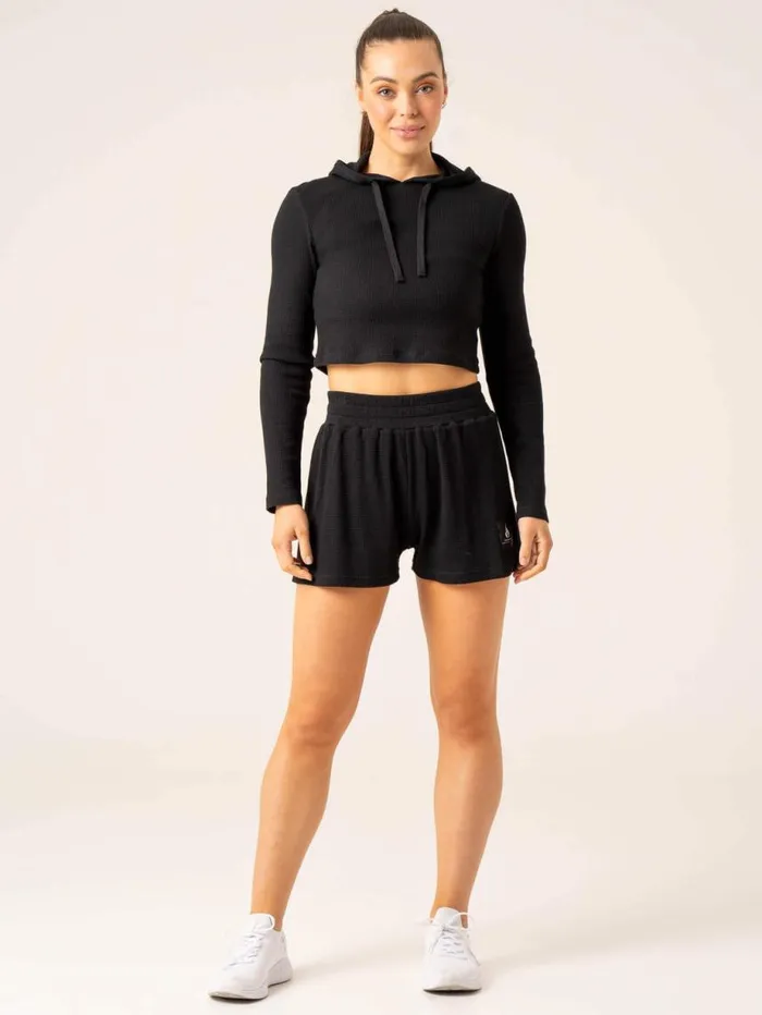 Gym Shorts Womens Ryderwear Waffle Lounge Shorts Black