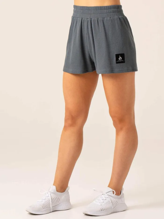 Gym Shorts Womens Ryderwear Waffle Lounge Shorts Steel Blue