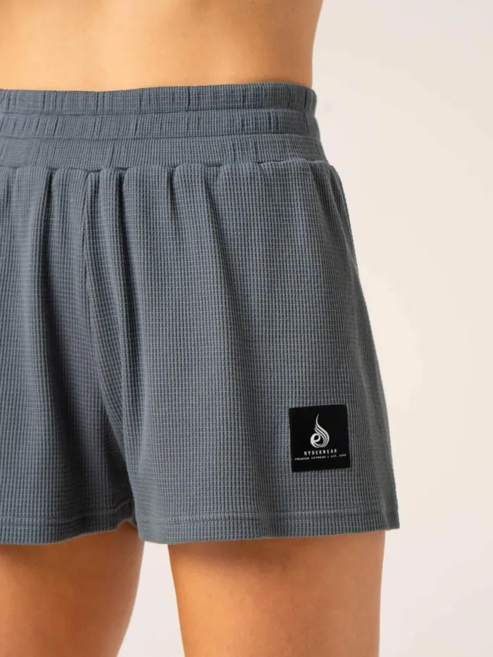 Gym Shorts Womens Ryderwear Waffle Lounge Shorts Steel Blue