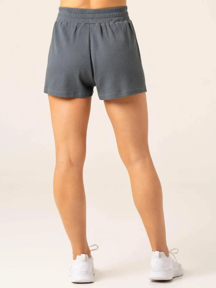 Gym Shorts Womens Ryderwear Waffle Lounge Shorts Steel Blue