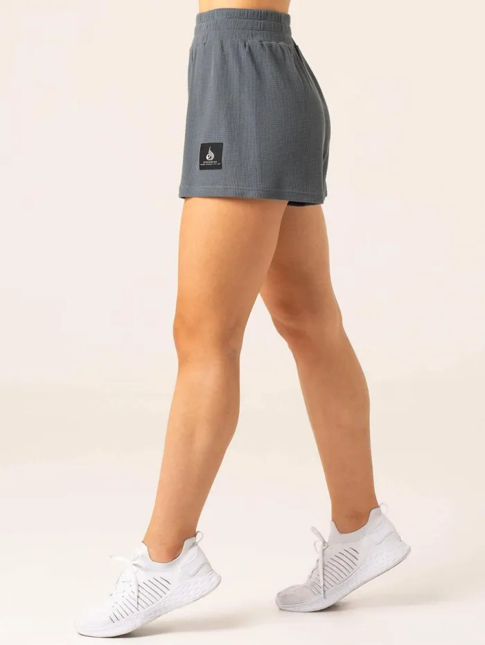 Gym Shorts Womens Ryderwear Waffle Lounge Shorts Steel Blue