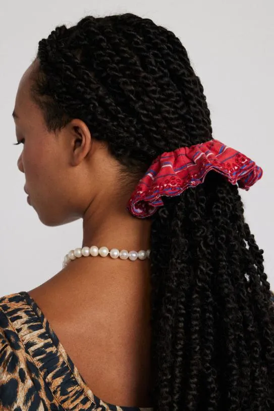 Hair Accessories WomenAccessories Damson Madder Embroidered Scrunchie In Red Stripe