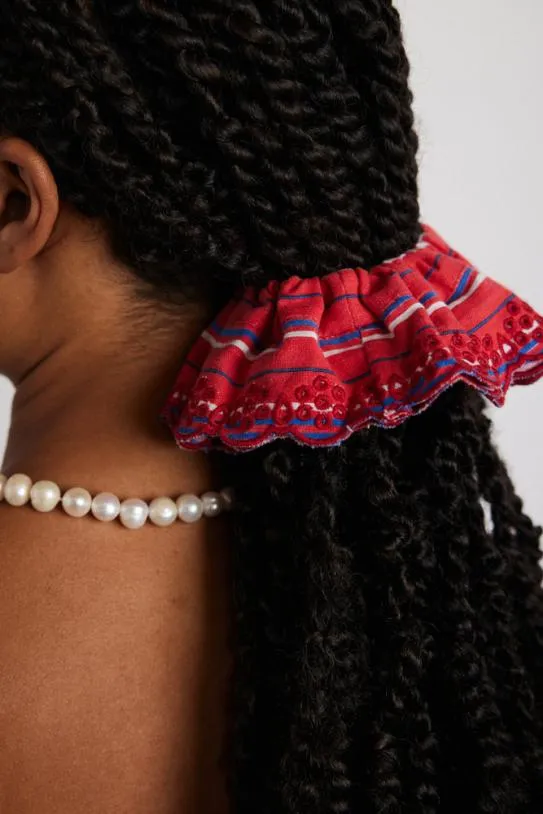 Hair Accessories WomenAccessories Damson Madder Embroidered Scrunchie In Red Stripe