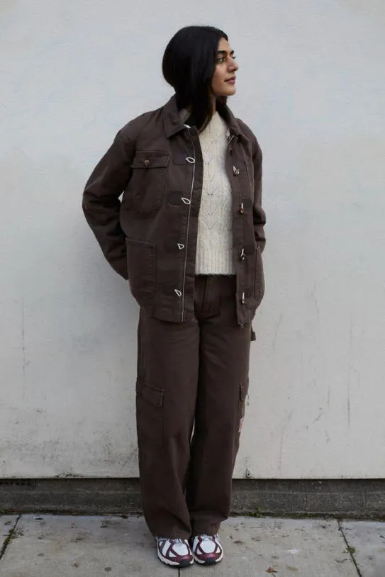 Jackets and Coats Women Damson Madder Dion Workwear Borg Shacket 8211 Chocolate