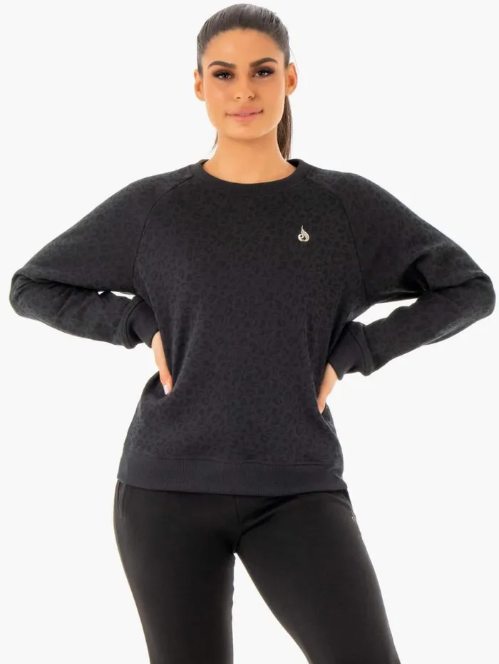 Jackets and Jumpers Womens Ryderwear Adapt Boyfriend Sweater Black Leopard
