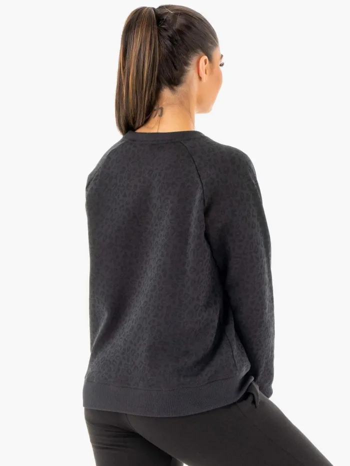 Jackets and Jumpers Womens Ryderwear Adapt Boyfriend Sweater Black Leopard