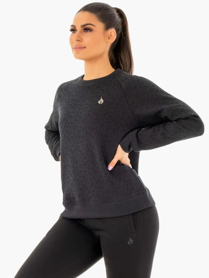 Jackets and Jumpers Womens Ryderwear Adapt Boyfriend Sweater Black Leopard