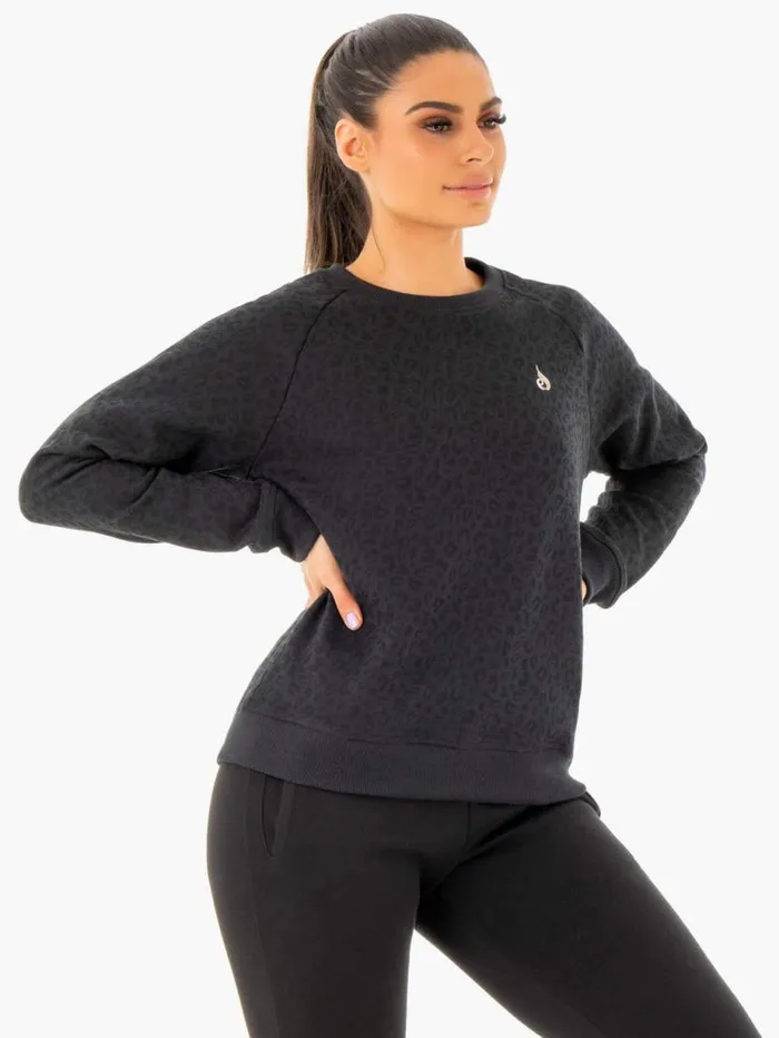 Jackets and Jumpers Womens Ryderwear Adapt Boyfriend Sweater Black Leopard