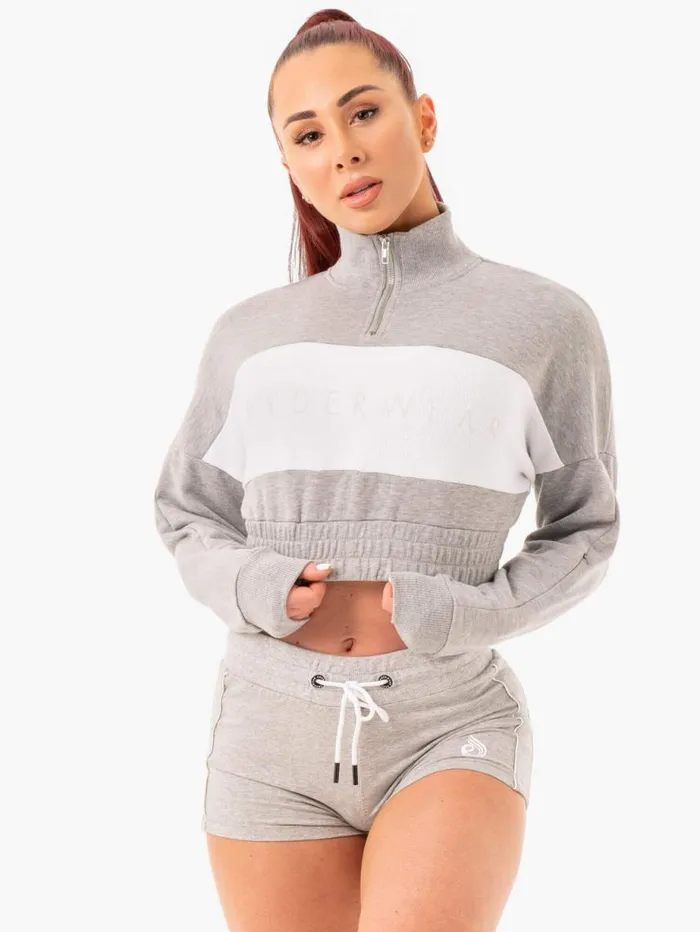 Jackets and Jumpers Womens Ryderwear Cropped Track Jumper Grey Marl