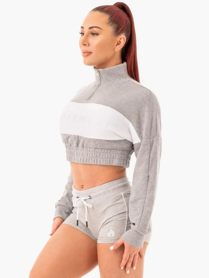 Jackets and Jumpers Womens Ryderwear Cropped Track Jumper Grey Marl