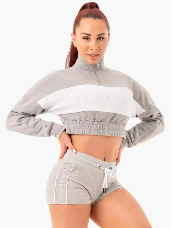 Jackets and Jumpers Womens Ryderwear Cropped Track Jumper Grey Marl