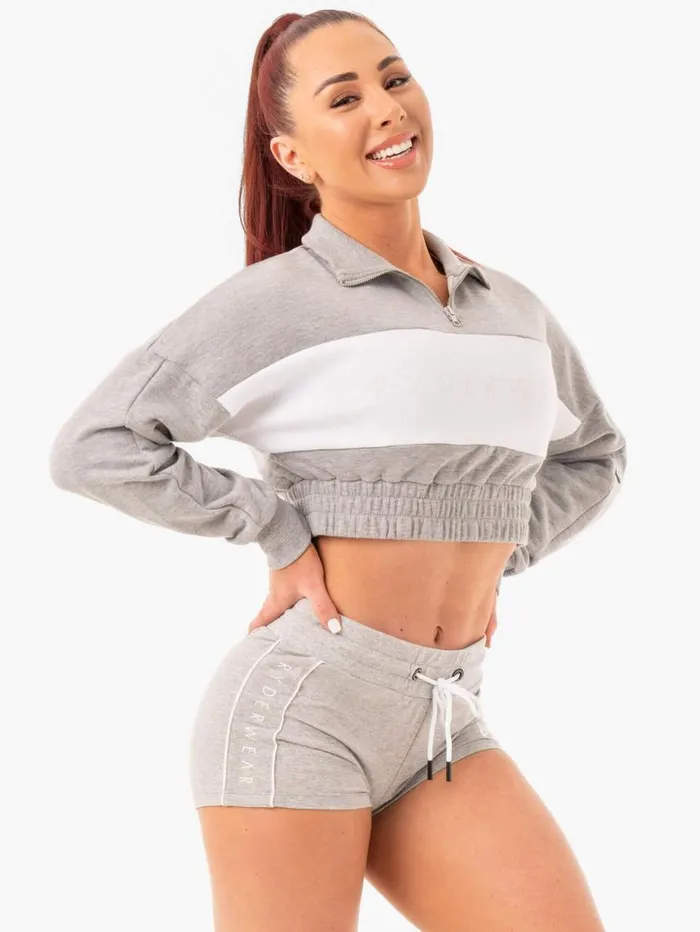 Jackets and Jumpers Womens Ryderwear Cropped Track Jumper Grey Marl