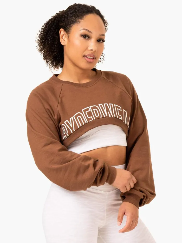 Jackets and Jumpers Womens Ryderwear Emerge Super Crop Sweater Chocolate