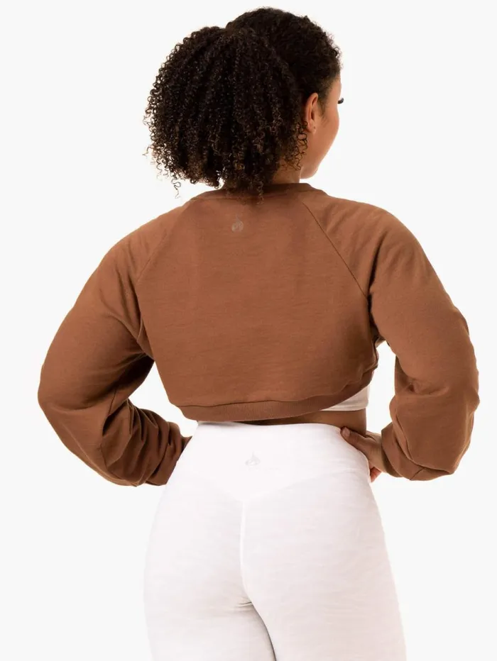 Jackets and Jumpers Womens Ryderwear Emerge Super Crop Sweater Chocolate
