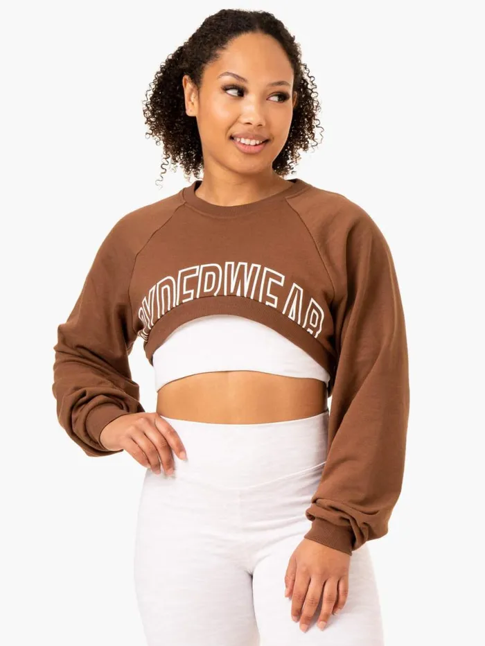 Jackets and Jumpers Womens Ryderwear Emerge Super Crop Sweater Chocolate