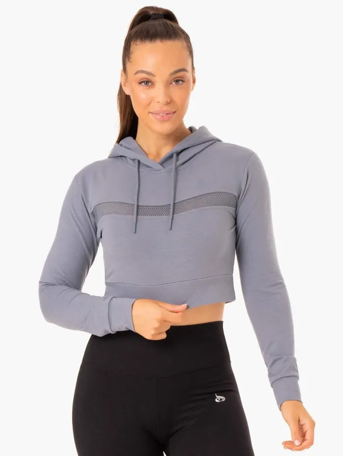 Jackets and Jumpers Womens Ryderwear Hybrid Fitted Hoodie Steel Blue