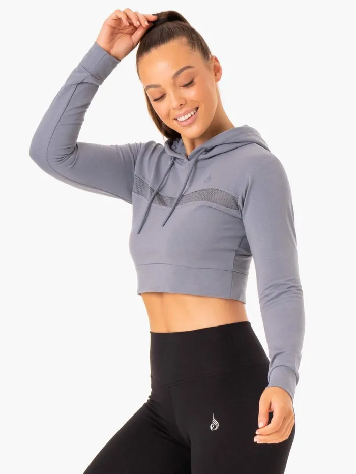Jackets and Jumpers Womens Ryderwear Hybrid Fitted Hoodie Steel Blue