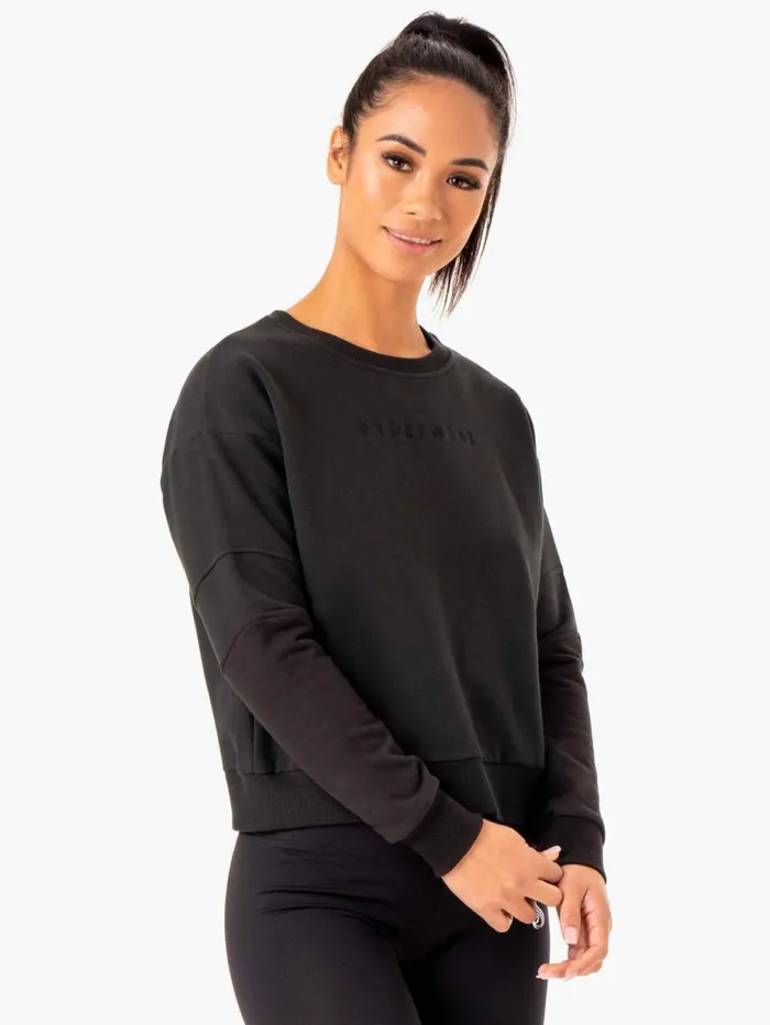 Jackets and Jumpers Womens Ryderwear Hybrid Pullover Jumper Blackcharcoal