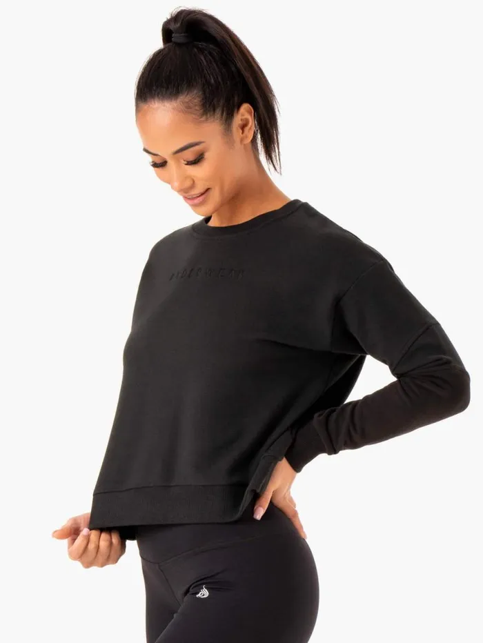 Jackets and Jumpers Womens Ryderwear Hybrid Pullover Jumper Blackcharcoal