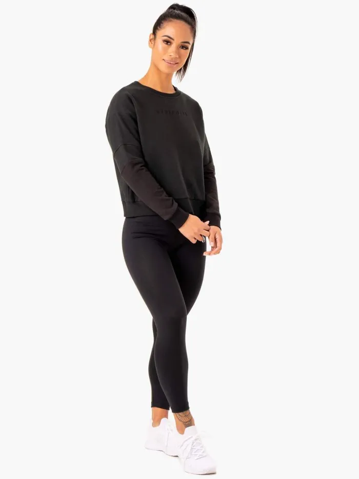 Jackets and Jumpers Womens Ryderwear Hybrid Pullover Jumper Blackcharcoal