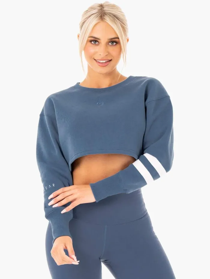 Jackets and Jumpers Womens Ryderwear Motion Cropped Sweater Steel Blue