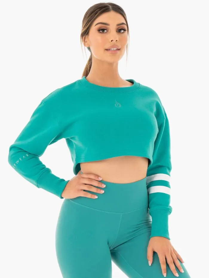 Jackets and Jumpers Womens Ryderwear Motion Cropped Sweater Teal