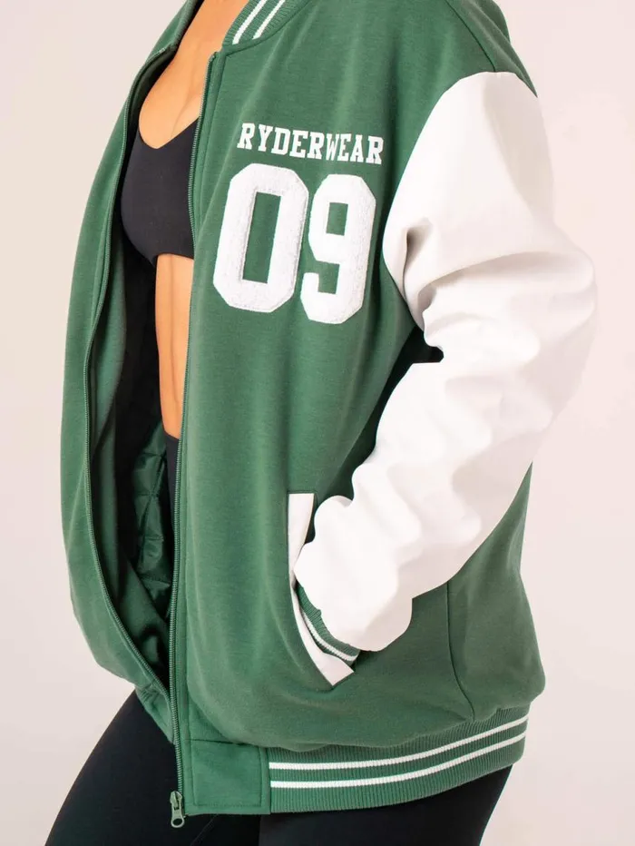 Jackets and Jumpers Womens Ryderwear Varsity Bomber Jacket Greenvanilla