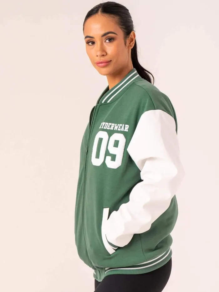 Jackets and Jumpers Womens Ryderwear Varsity Bomber Jacket Greenvanilla