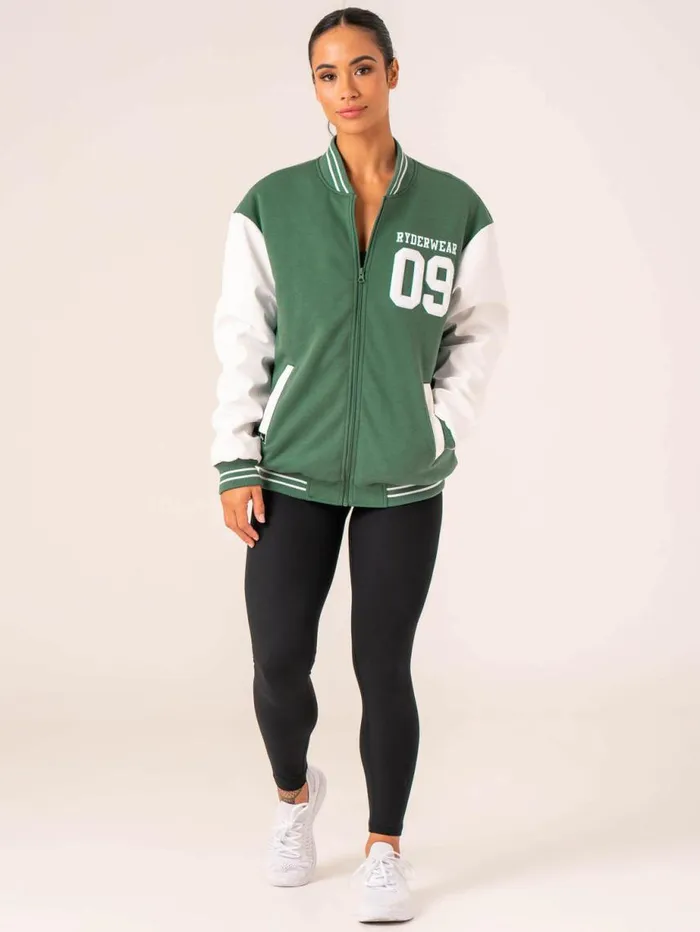 Jackets and Jumpers Womens Ryderwear Varsity Bomber Jacket Greenvanilla
