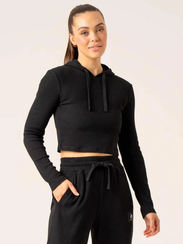 Jackets and Jumpers Womens Ryderwear Waffle Lounge Hoodie Black