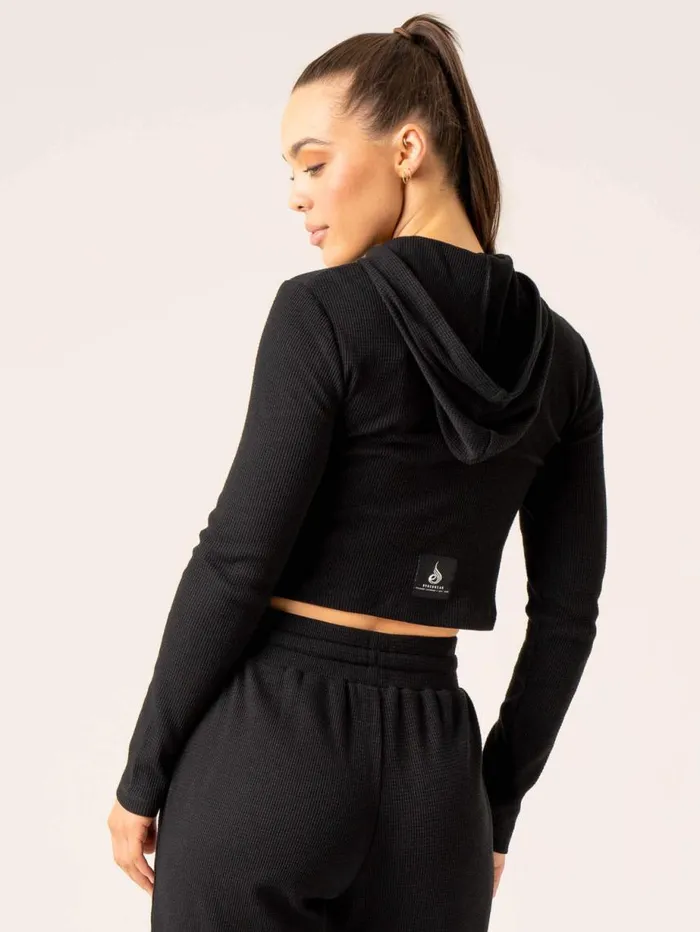 Jackets and Jumpers Womens Ryderwear Waffle Lounge Hoodie Black