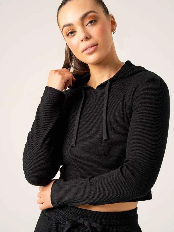 Jackets and Jumpers Womens Ryderwear Waffle Lounge Hoodie Black