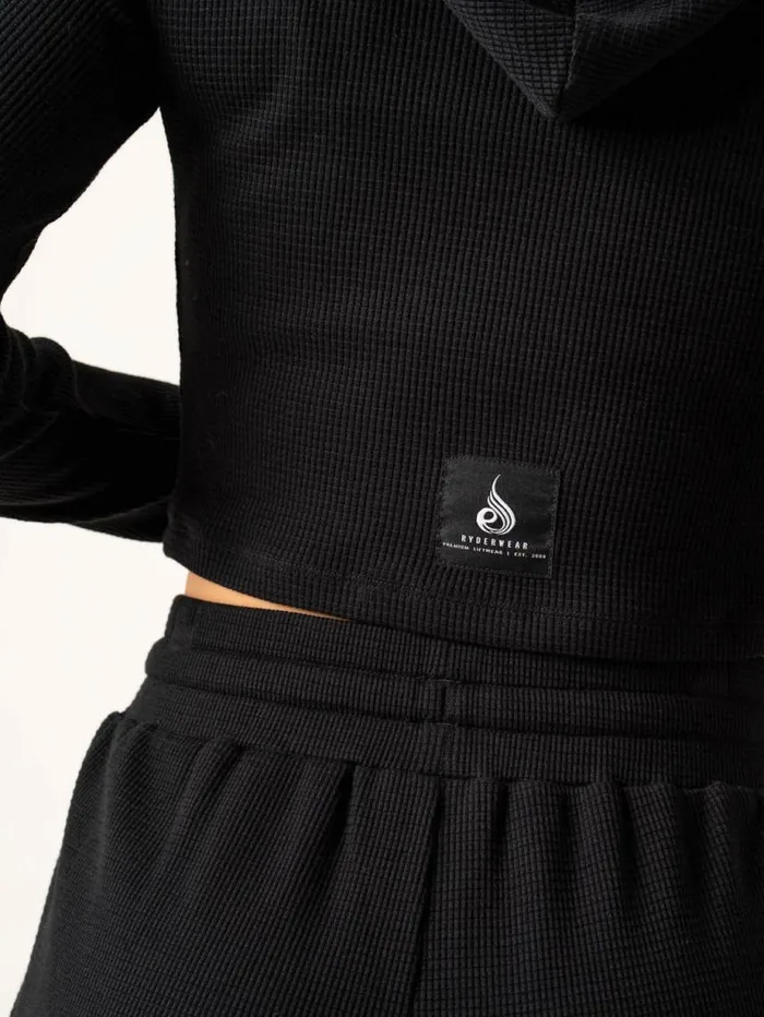 Jackets and Jumpers Womens Ryderwear Waffle Lounge Hoodie Black