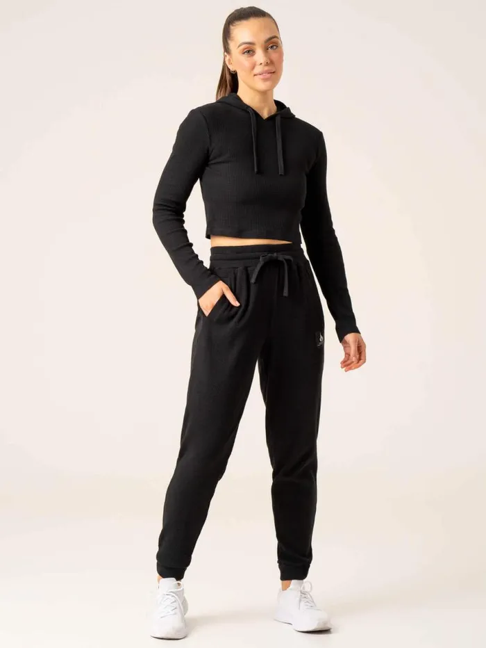 Jackets and Jumpers Womens Ryderwear Waffle Lounge Hoodie Black