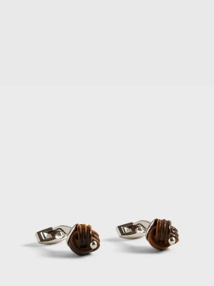 Jewelry Mens Paul Stuart Sterling Silver With Tiger Eye Carved Knot Brown