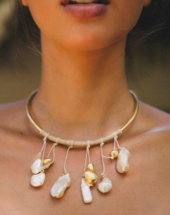 Jewelry Women ViX Paula Hermanny Pearl Hoop Necklace 8211 Gold