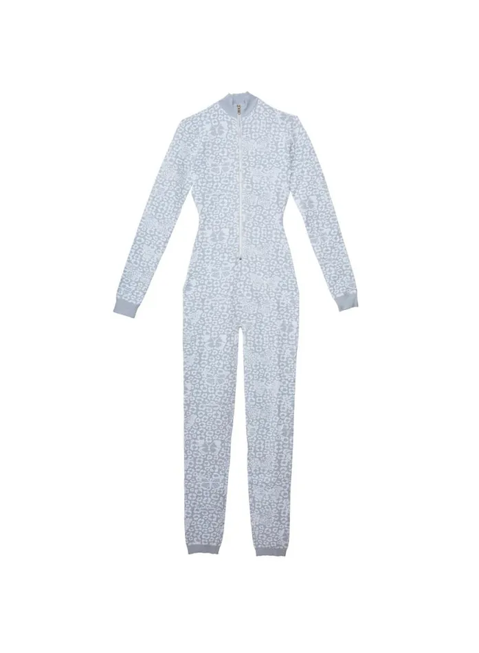 Jumpsuits and Rompers Clothing Fleur Du Mal Knit AprsSki Catsuit Light Blue Butterfly Jacquard