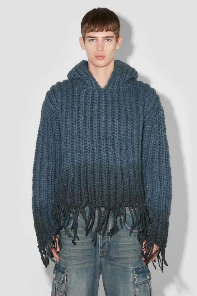 Knitwear Men MISBHV Coated Bulky Knitted Hoodie Denim Blue
