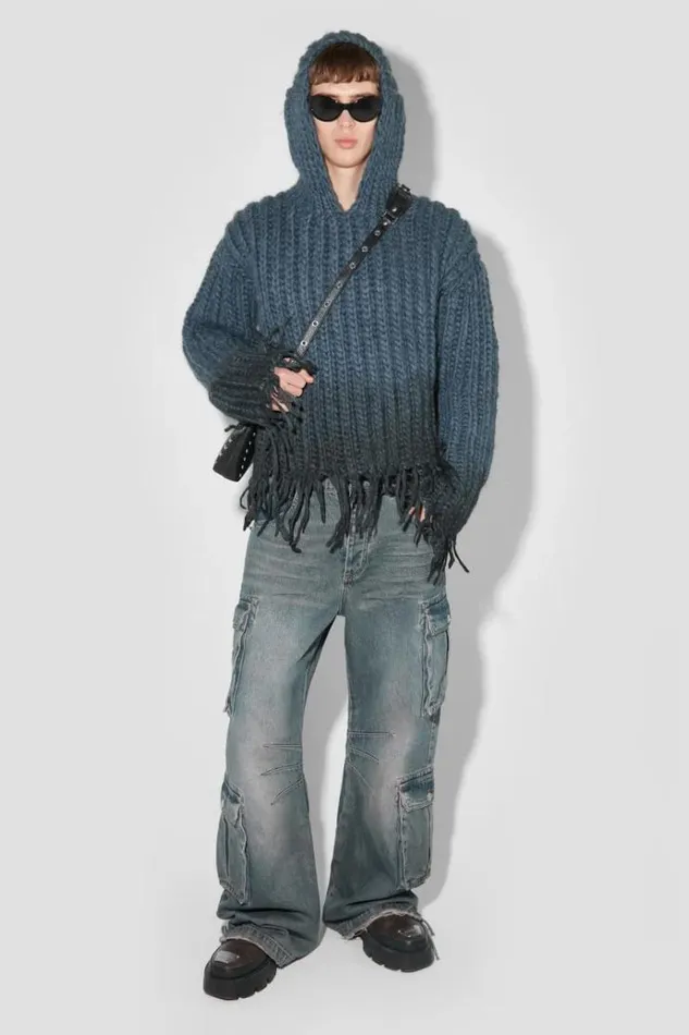 Knitwear Men MISBHV Coated Bulky Knitted Hoodie Denim Blue