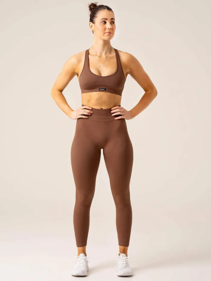 Leggings Womens Ryderwear Circuit Rib Seamless High Waisted Leggings Chocolate