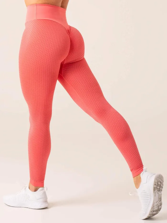 Leggings Womens Ryderwear Honeycomb Scrunch Seamless Leggings Coral Pink